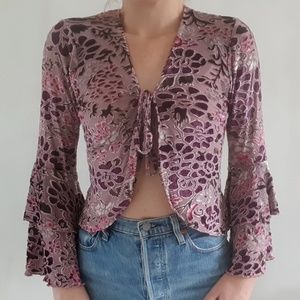 NFD tie front velvet shanti top